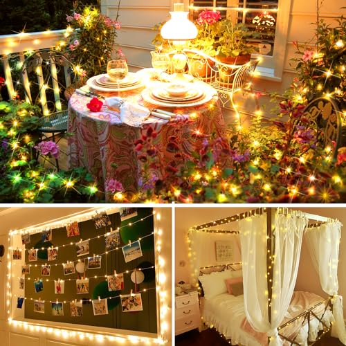 KNONEW 400FT Outdoor Christmas Fairy Lights Plug in,1200 LED String Lights Outdoor Waterproof 8 Modes Memory Times for Wedding Bedroom Walls Garden Trees Decoration(Warm White) - color: Warm White, size: 400FT 1200 LED Green Wire