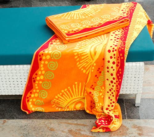 COTTON CRAFT Oversized XL Beach Towel 39 x 68-2 Pack - 100% Cotton Velour - Big & Huge - Pool Picnic Bath Towels - Jacquard Terry Thick Plush Super Soft Luxury - 450 GSM - Sunshine Orange Yellow - color: Sunshine Orange Yellow, size: 2 Pack - 39x68