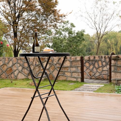 Byliable Cocktail Table 28in High Top Round Folding Indoor Outdoor, Plastic Bar Height Foldable Bistro Tall Table for Party, Patio, Dining Room, Kitchen, Events, Removable Locking Legs, Black - color: Black, size: 28×43 in