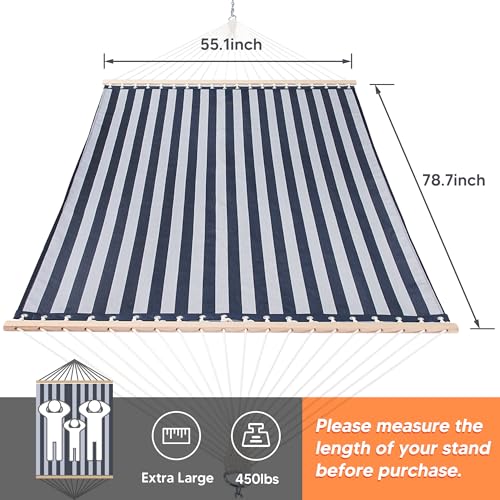 SUNCREAT Hammocks 15 FT Quick Dry Hammock Double Size with Hardwood Spreader Bar, 2 Person Hammock for Outdoor Patio Yard Poolside, 450 lbs Capacity, Blue - color: Blue, size: 78.7 x 55.1 in, Hammock Only