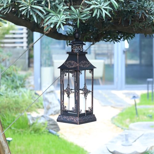 LED Lanterns Decorative Outdoor&Indoor, 23'' 16‘’ Large Black Lanterns Set with 2 Flameless Candles, Metal Holders for Porch, Patio, Garden, Home, Fireplace, Christmas Decorations Decor - color: 23‘’ + 15‘’ / Timer