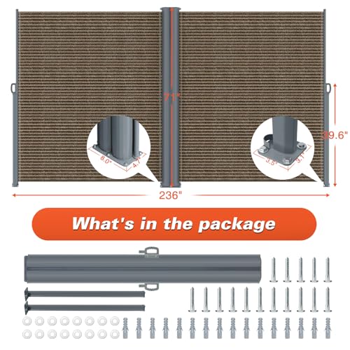 KANAGAWA 71'' x 236'' Retractable Side Awning - Folding Patio Privacy Screen | Waterproof & UV-Resistant Outdoor Shade Divider for Patio, Garden, Balcony & Commercial Use(Mocha) - color: Mocha, size: 71'' x 236''