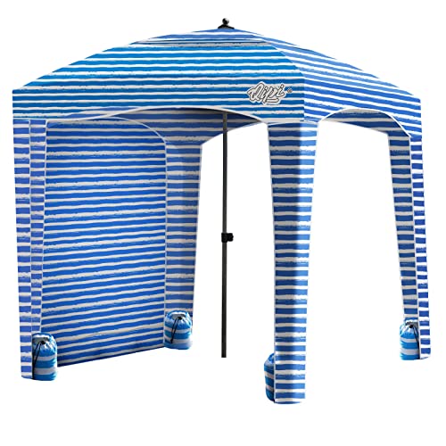 Qipi Beach Cabanas for Sand, Beach Canopy with Sandbags & Side Wall for Family, Easy Set Up Sun Shelter, UPF 50+ UV Protection with Roof Vent - color: 6' x 6' Siesta Beach