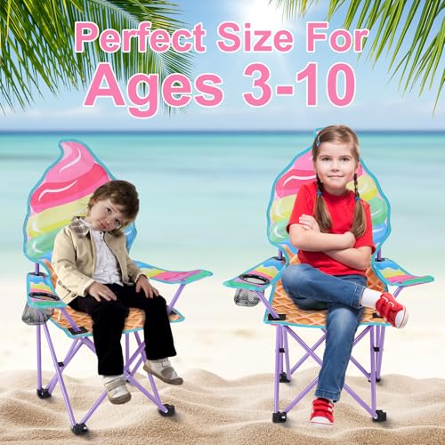 KABOER Kids Outdoor Folding Lawn and Camping Chair with Cup Holder and Carrying Bag, Children's Camping Chairs - color: Ice Cream