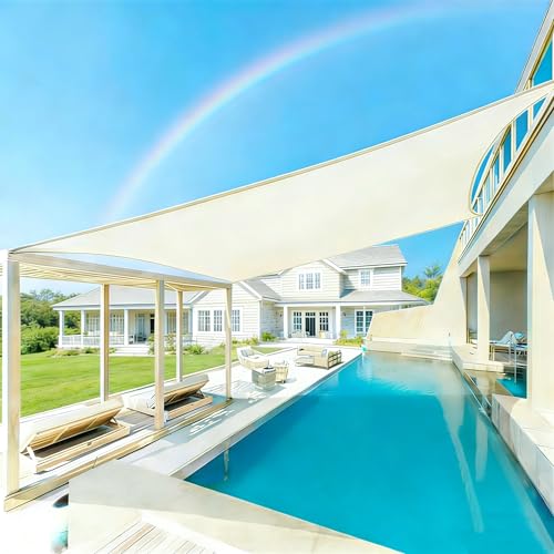 Sun Shade Sail 10' x 20' Cream Rectangle Canopy Sail Shade Cover 95% UV Block Permeable Sunshade Outdoor for Patio Yard - color: Cream, size: 10' X 20'