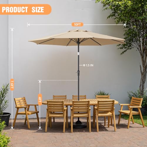 Outdoor Patio Umbrella, Table Umbrella with Push Button Tilt and Crank, 8 Ribs Market Umbrella - color: Beige-Steel Ribs, size: 10FT