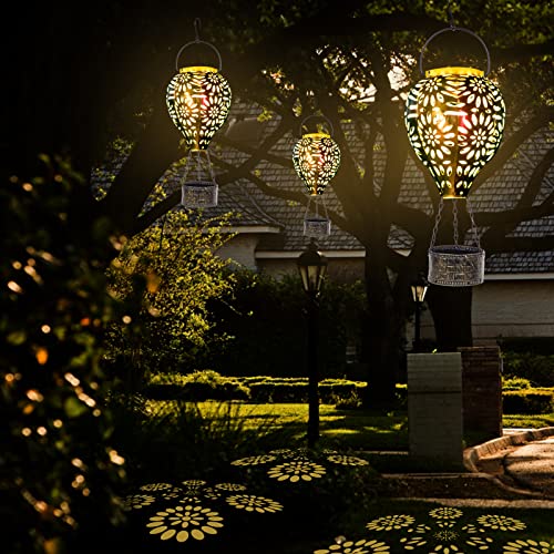 Solar Hot Air Balloon Lantern, Hanging Lanterns Outdoor Waterproof Decorative Metal LED Lantern Solar Lights for Trees Patio Garden Yard Porch Decor, Multi-Color - style: Multi-colored