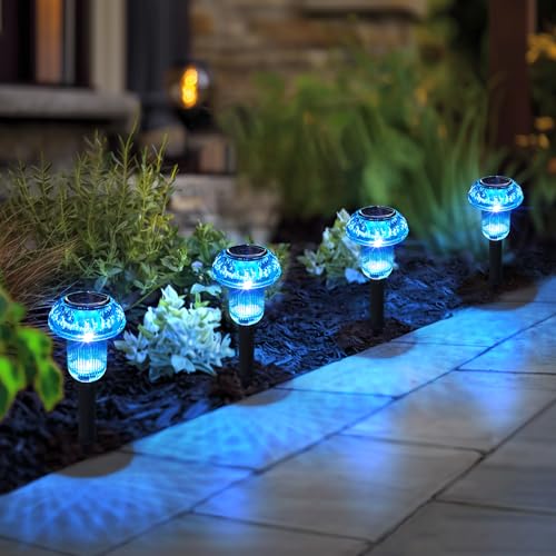 Easter Solar Pathway Lights Outdoor Decorative 4 Pack, Blue LED Mushroom Solar Lights Outdoor Waterproof Solar Powered Decor for Yard Driveway Patio, Valentines Day Halloween Christmas Garden Decor - color: 4-Pack Blue
