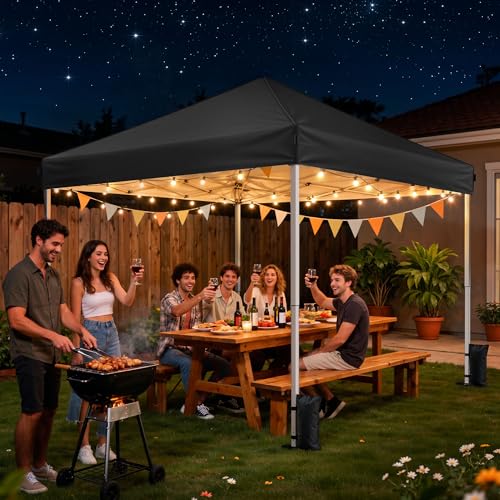 Driftalia 10x10 Pop Up Canopy Tent, Instant Setup Portable Canopy with Carry Bag, 4 Sandbags and 8 Stakes for Outdoor Events, Parties & Camping - Black - color: Black