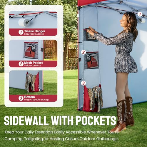 CROWN SHADES Canopy Tent 10x10 Pop Up Canopy Outdoor Shade with Pockets Sidewall, Easy Up Sun Shelter with One Person Set Up Center Lock, Portable Instant Camping Beach Canopy Tents, Red - color: Red