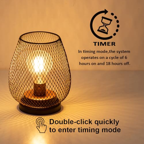 Set of 2 Rechargeable Lamp LED Table Lantern, Brown Metal Cage Cordless Lamps with LED Bulb，Vintage Decorative Outdoor Lantern for Weddings, Parties, Patio, Events for Indoors Shelf Decor - style: Bronze Egg / Timer / Rechargeable