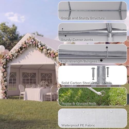 LAUSAINT HOME 20x20 Party Tent, Heavy Duty Waterproof Canopy with Removable Sidewalls & Roll-Up Door, Large White Event Shelter with Steel Frame for Wedding, Backyard, BBQ, Camping, for 25–50 People - size: 20x20