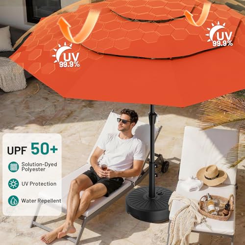 AreShark 9ft 3-Tier Patio Umbrellas, Outdoor Umbrella with 8 Sturdy Ribs UV Protection Windproof, Market Table Umbrella w/Push Button Tilt & Crank for Pool, Porch, Deck, Garden(Orange) - color: Orange