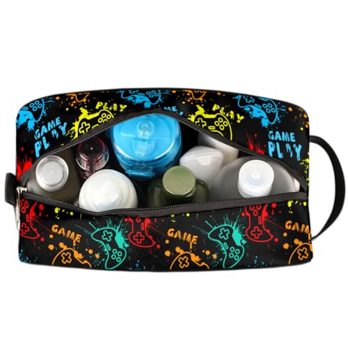 Kids Travel Toiletry Bag - Waterproof Hanging Cosmetic Hygiene Bags for Boys Men - Video Game Large Shave Kit for Toiletries Accessories Bathroom Stuff - color: Video Game