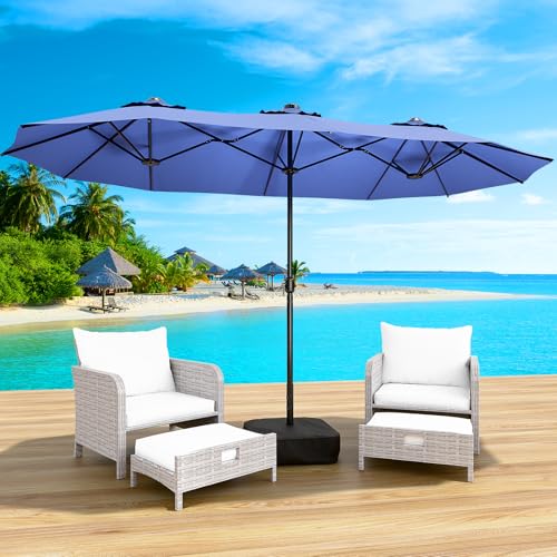 LEVELEVE 15FT Double-Sided Patio Umbrella with Base Included, Large Outdoor Rectangular Market Umbrella for Backyard, Poolside, Lawn & Garden,Blue - color: Dark Blue, size: 15FT
