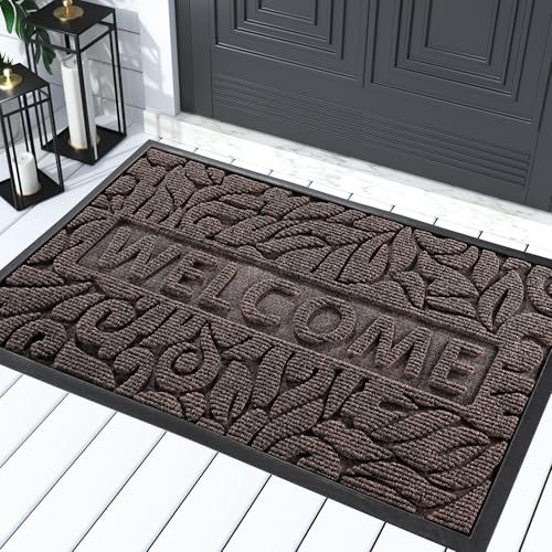 Yimobra Welcome Mat Outdoor 29.5x17, Waterproof Non-Slip Outdoor Mats for Front Door Outside Entrance, Low-Profile Entryway Mat Indoor for Garage Patio, Brown - color: Brown, size: 29.5x17 Inch