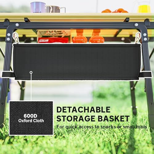 Outsunny 3ft Portable Camping Table with Storage Bag, Adjustable Height Aluminum Small Folding Table, Lightweight Picnic Table with Carry Bag for Outdoor Picnic BBQ Backyards Beach, Brown - color: Brown