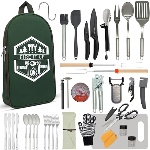 BOMKI Grilling and Camping Cooking Utensils Set for The Outdoors BBQ - Camping Utensil Set Kitchen Set Cookware Accessories Glamping Essentials Camp Stuff Camp Cooking Set (Green Pro) - style: Green Pro