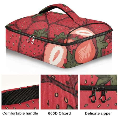 Casserole Carriers for Hot or Cold Food Reusable Casserole Dish Carrier Insulated Thermal Large Capacity Durable Perfect for Party Camping Family Gatherings Yellow Fish - color: Cartoon Red Strawberry