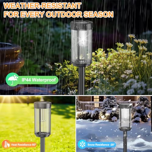 EXCMARK 12 Pack Outdoor Solar Lights Waterproof for Yard Garden Walkway Pathway Lawn Decorative Contemporary Landscape Lighting. (Cool White Light, 12)