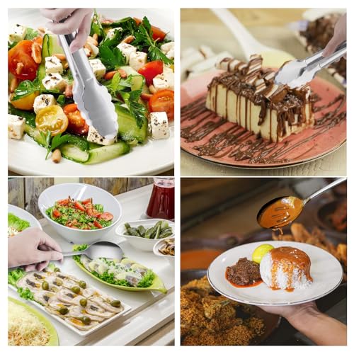 Serving Utensils, XEVOM 6-Piece Stainless Steel Serving Utensil Set Include Serving Spoon, Slotted Serving Spoon, Serving Fork,Serving Tong, Appetizers Tong,Pie Server (Silver), Regular - color: Silver