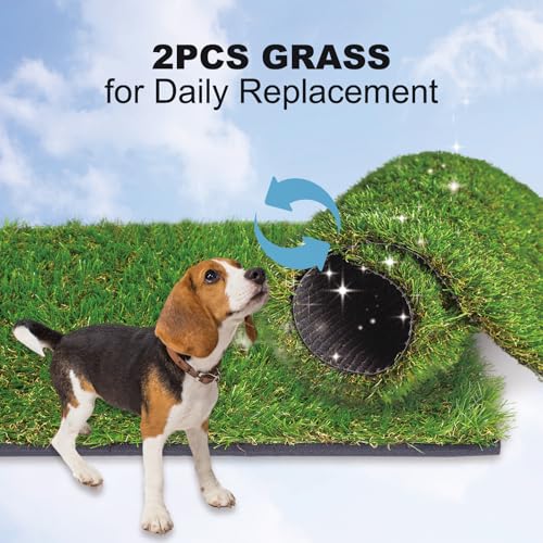 HQ4us Dog Grass Pad with Tray Extra Large 45”×34” Dog Litter Box Toilet with 2×Artificial Grass for Dogs with Hemmed Edge, Pee Pads for Dogs, Realistic, Less Stink, Potty for Balcony - size: XL 45”×34” for Dog＜ 38" Length