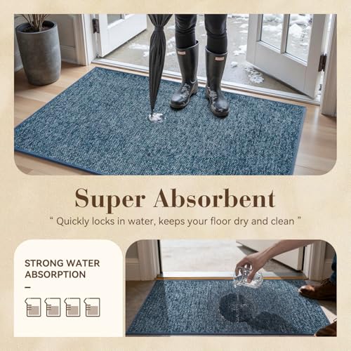 MontVoo Door Mat Indoor Entrance Doormat, Absorbent Durable Rubber Non Slip Front Door Mat for Inside Entry Entryway Dirt Trapper Welcome Mat, Navy Blue 17''x30'' - color: Navy Blue, size: 17''x30''