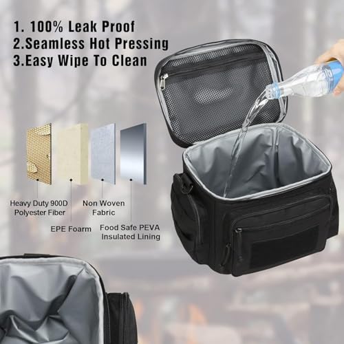 ATRIPACK Lunch Box for Men, Tactical Lunch Bag MOLLE Webbing Leakproof Insulated Large Lunch Cooler Women Adult Meal with Adjustable Shoulder Strap Durable Lunch Pail(Black) - color: Black, size: Medium
