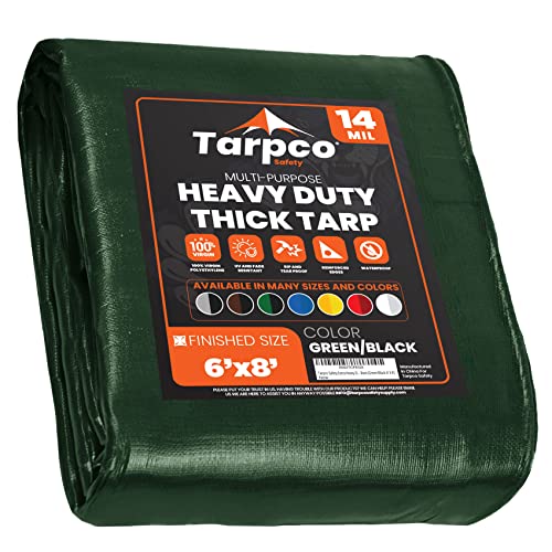 Extra Heavy Duty 14 Mil Tarp Cover, Waterproof, UV Resistant, Rip and Tear Proof, Poly Tarpaulin with Reinforced Edges for Roof, Camping, Patio, Pool, Boat (Green/Black 6′ X 8′) - color: Green/Black-14 Mil, size: 6′ X 8′