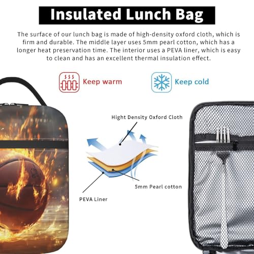 Basketball Lunch Box Insulated Lunch Bag for kids Girls Boys Women,Reusable Lunch Box Containers for Women Men,Durable Cooler Tote Bag Lunchbox for Office/School/Picnic - color: Basketball02