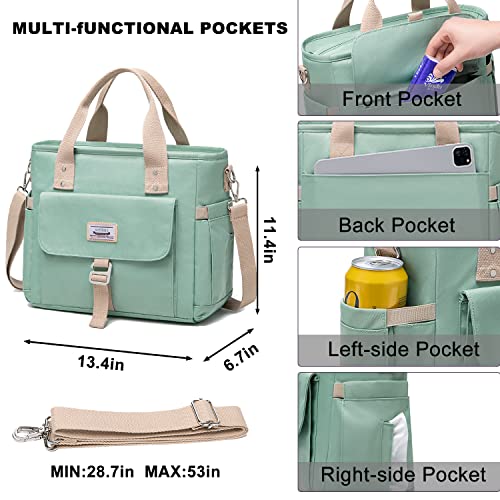 Weitars Insulated Lunch Bag for Men Women,Leak Proof Lunch Box for Work,Large Lunch Tote Bag With Removable Shoulder Strap with Side Pockets,Reusable Lunch Cooler Bag For Picnic Hiking - color: Green