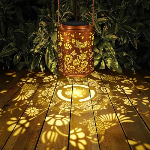 Solar Lanterns Garden Decor Birthday Gifts for Women Mon Grandma Metal Hanging Solar Lights Waterproof Outdoor Decoration for Outside LED Lanterns for Yard Patio Lawn (Birds) - style: Birds