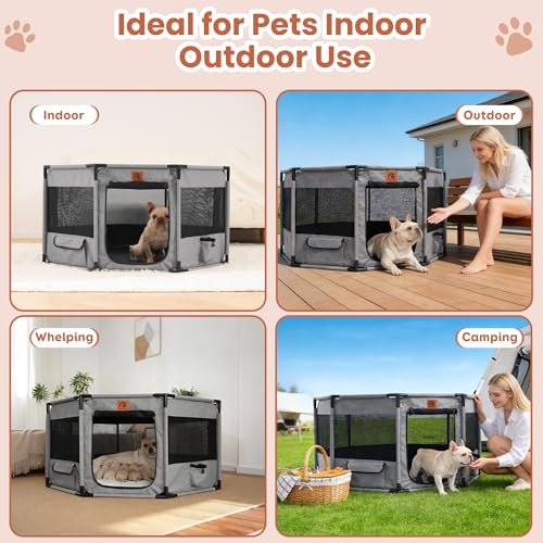 Enclosed Playpen, Portable Cat & Puppy Kennel with Sturdy PVC Pipe Frame and Scratch-Resistant Fabric, Soft Dog Playpen for Indoor & Outdoor Use (Large Size, 45x45x24 Inches) - size: Large
