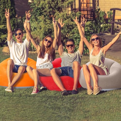 Realspring Inflatable Bean Bag Chairs Outdoor Blow up Camping Chairs Inflatable Lazy Sofa Folding Portable Bean Bag Loungers Couch for Movie Night(Brown, Red, Blue, Orange,4 Pcs) - color: Brown, Red, Blue, Orange