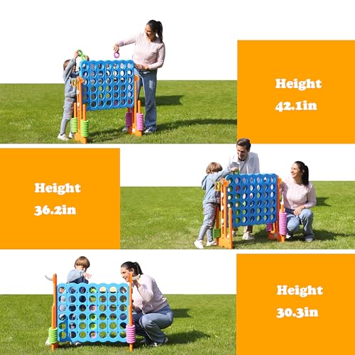 SDADI Height Adjustable Giant 4 in a Row Connect Game, 2-in-1 Jumbo 4-to-Score Game with Ring Toss Game Set, Indoor Outdoor Yard Game Party Game for Kids Adults and Family, Orange - color: Orange