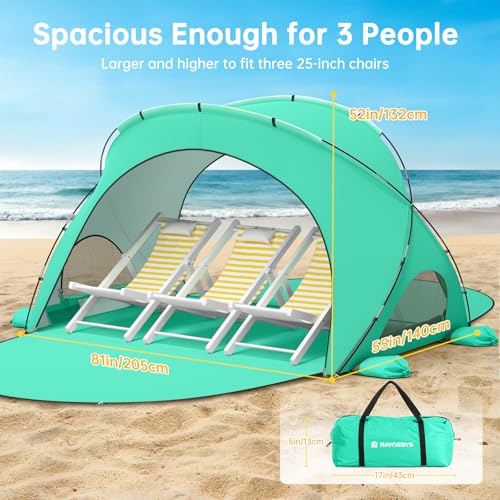 Raynesys Beach Tent Sun Shelter, Sun Shelter for 1-3 Person, Beach Shade Tent, Beaches Shade with 2 Zippered Doors, Portable Tents for Camping Fishing, Green - color: Green, size: For 3 Person