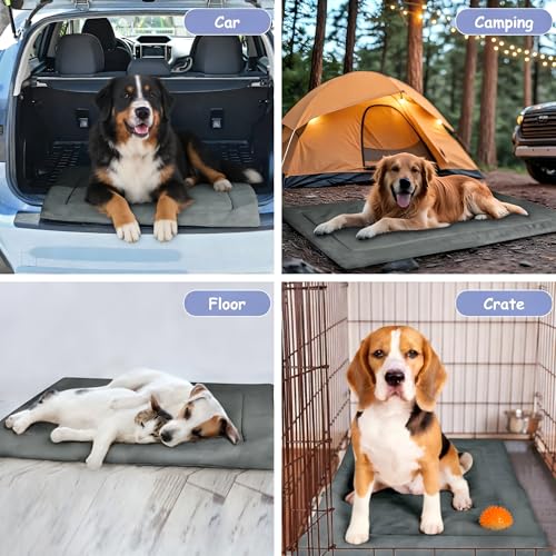 Kritter Planet Waterproof Foldable Dog Bed Pad for Camping & Travel, Portable Roll-Up Dog Bed Car Seat Pet Cushion Mat with Handles for Medium & Large Dogs, Indoor & Outdoor Use - color: Grey Chevron Striped, size: 50"x28"