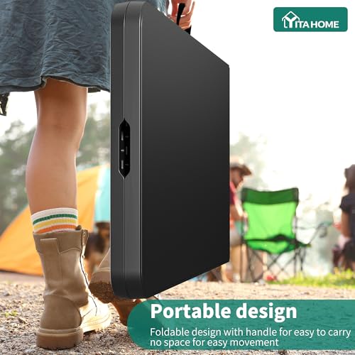YITAHOME 8FT Folding Tables, Heavy Duty Folding Table with Carrying Handle, Plastic Fold up Table for Outdoor Camping Picnic Parties/Indoor Events, Black - color: Black