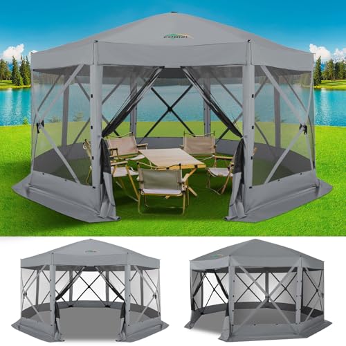 COBIZI 15x15 FT Pop Up Gazebo - Canopy Tent, Large Gazebos On Clearance with Sidewalls, Screened in Gazebo,carpas para Patio,Portable Screen Tents for 12-15 Persons Outdoor Camping, Backyard,Gray - color: Gray, size: 15x15ft Essential Gazebo