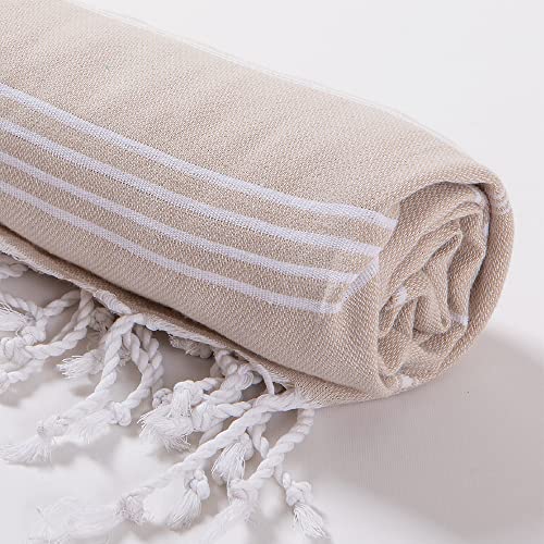 Hencely Turkish Beach Towel 37x68 Oversized, Sand-Free, Quick-Dry, Lightweight - Travel Essential for Pool & Bath - Striped 100% Cotton Bathroom Towels Accessories Gift (Beige) - color: Beige