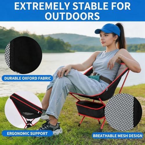 Ultralight Camping Chair, Portable Foldable Compact Chair with Breathable Nylon Mesh, Lightweight Folding Backpacking Hiking Chair for Outdoor Camp, Travel, Beach, Picnic, Hiking(Red) - color: Black and Red