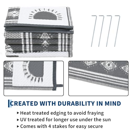 Garvee Waterproof Outdoor Rug 5x8, Cactus Botanical Outdoor Plastic Straw Rug for Camping, Reversible RV Mat Outside, Indoor Outdoor Carpet for Porch, Deck, Backyard, Balcony, Picnic, Grey - color: Grey & White-cactus, size: 5' x 8' (Rectangular)