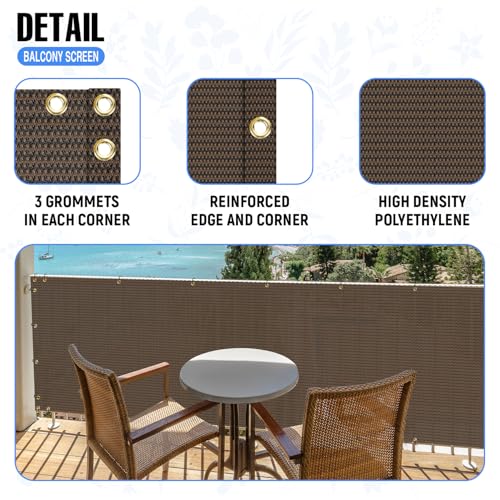 E&K Sunrise 3' x 25' Balcony Privacy Fence Screen Cover with Zip Ties Outdoor Screen Fence UV Protection for Deck Patio Backyard Apartment Pool Porch (Brown)