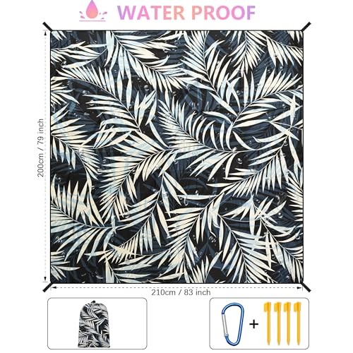 HIHOHO Beach Blanket Waterproof Sandproof Beach Mat 79”x 83” for 1-8 Adults Quick Drying Durable Outdoor Picnic Mat for Beach Festival Travel Camping Hiking (BK&W-Palm, 79"×83"(4 Person)) - color: Bk&w-palm, size: 6'11" x 6'7"