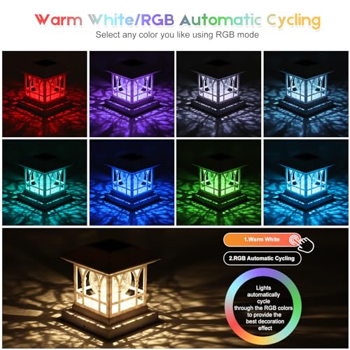 Fence Post Solar Lights, Crackle Glass Solar Post Cap Lights, 20 Lumens, Warm White & RGB Automatic Cycling 2 Modes for 3.6x3.6 4x4 4.5x4.5 5x5 Vinyl Wooden Posts Decoration, White (12 Pack) - color: White, size: 12 Pack