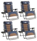 Zero Gravity Lounge Chairs - Set of 4 Oversized Reclining Patio Chairs with Adjustable Pillow & Cup Holder (500lbs Capacity, Blue/Brown) - color: Brown & Blue, size: X-Large/4 PCS