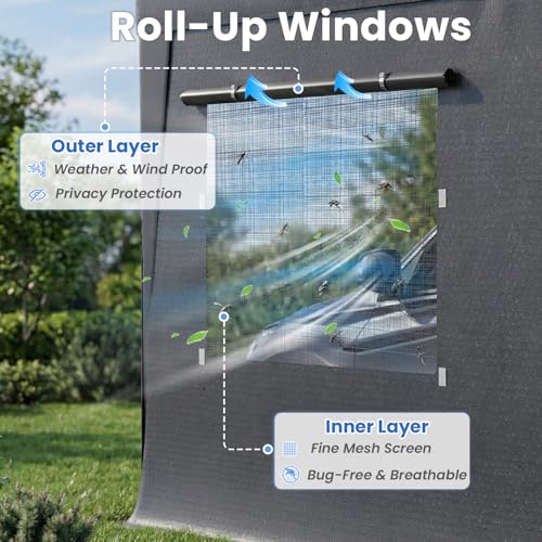 Bezseller 10x20 FT Heavy Duty Carport Canopy with Removable Sidewalls, Portable Garage Tent with Roll-Up Windows & Doors, Car Port with All-Season Tarp for Cars, Boats, Trucks, Gray - color: Gray, size: 10 X 20