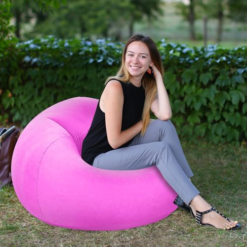 Realspring Inflatable Bean Bag Chairs Outdoor Blow up Camping Chairs Inflatable Lazy Sofa Folding Portable Bean Bag Loungers Couch for Movie Night(Pink,2 Pcs) - color: Pink
