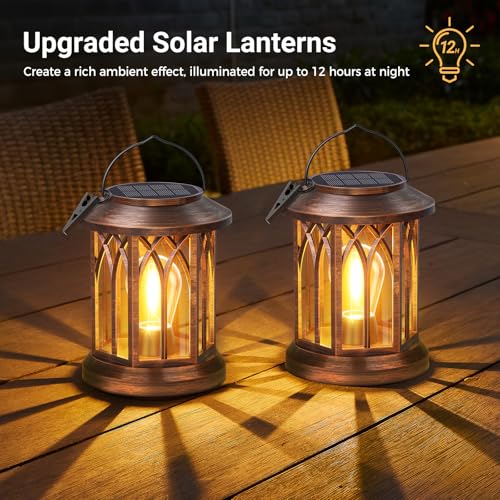 WdtPro Solar Lanterns Outdoor Hanging 4 Pack, Upgraded Bright Solar Lantern Lights Outdoor Waterproof, Solar Powered Lantern Over 12Hrs for Outside Garden Yard Patio Decor (Copper) - size: 4 Pack, style: Classic Copper