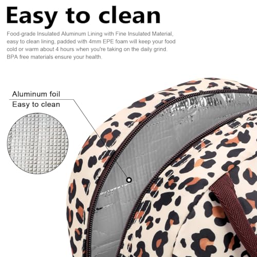 BALORAY Lunch Bag for Women Men Insulated Lunch Box for Adult Reusable Lunch Tote Bag for Work, Picnic or Travel (Beige with leopard) - color: Beige with leopard, size: M